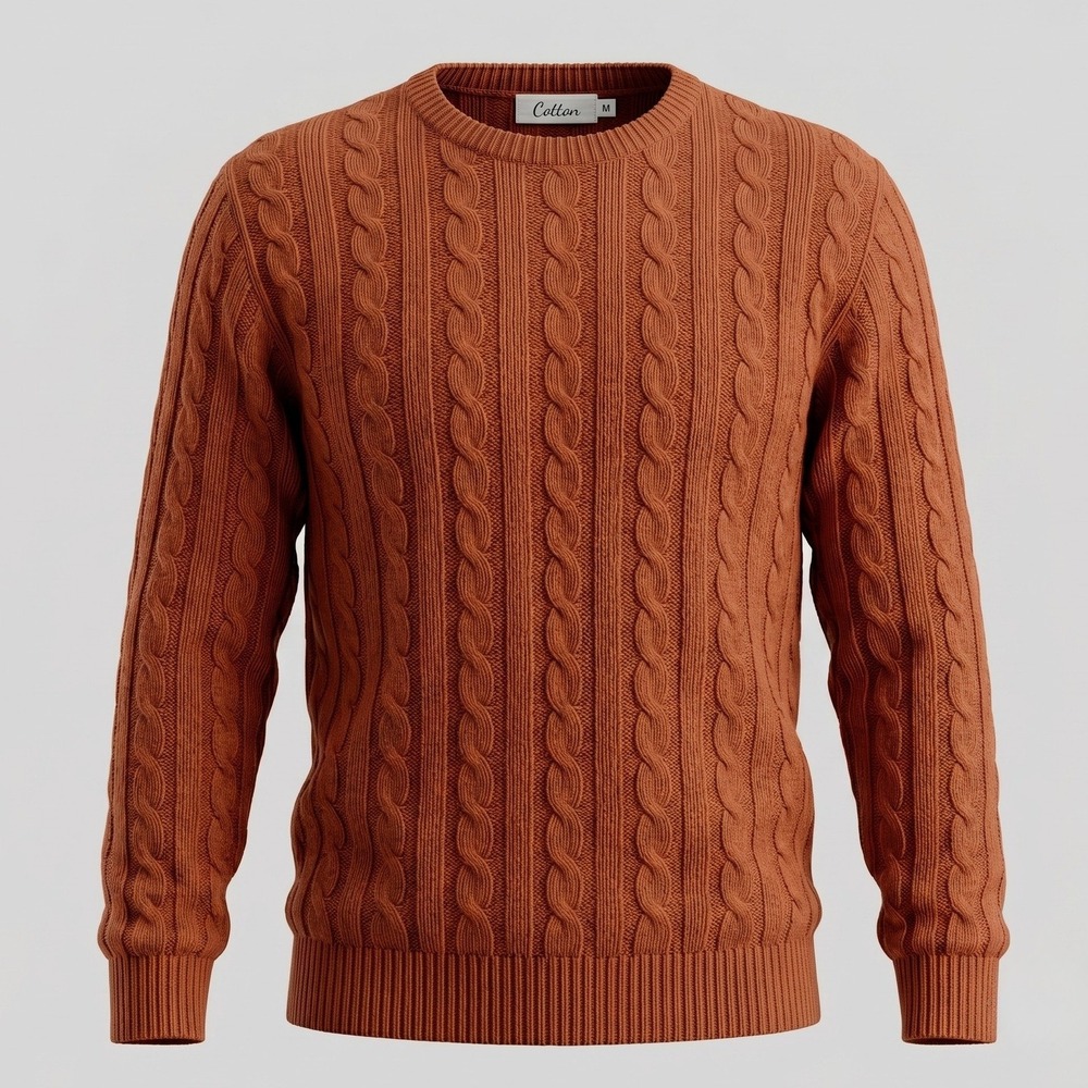 Carriage Court Mens Medium Burnt Orange Sweater Cable Knit Crew Neck Pullover